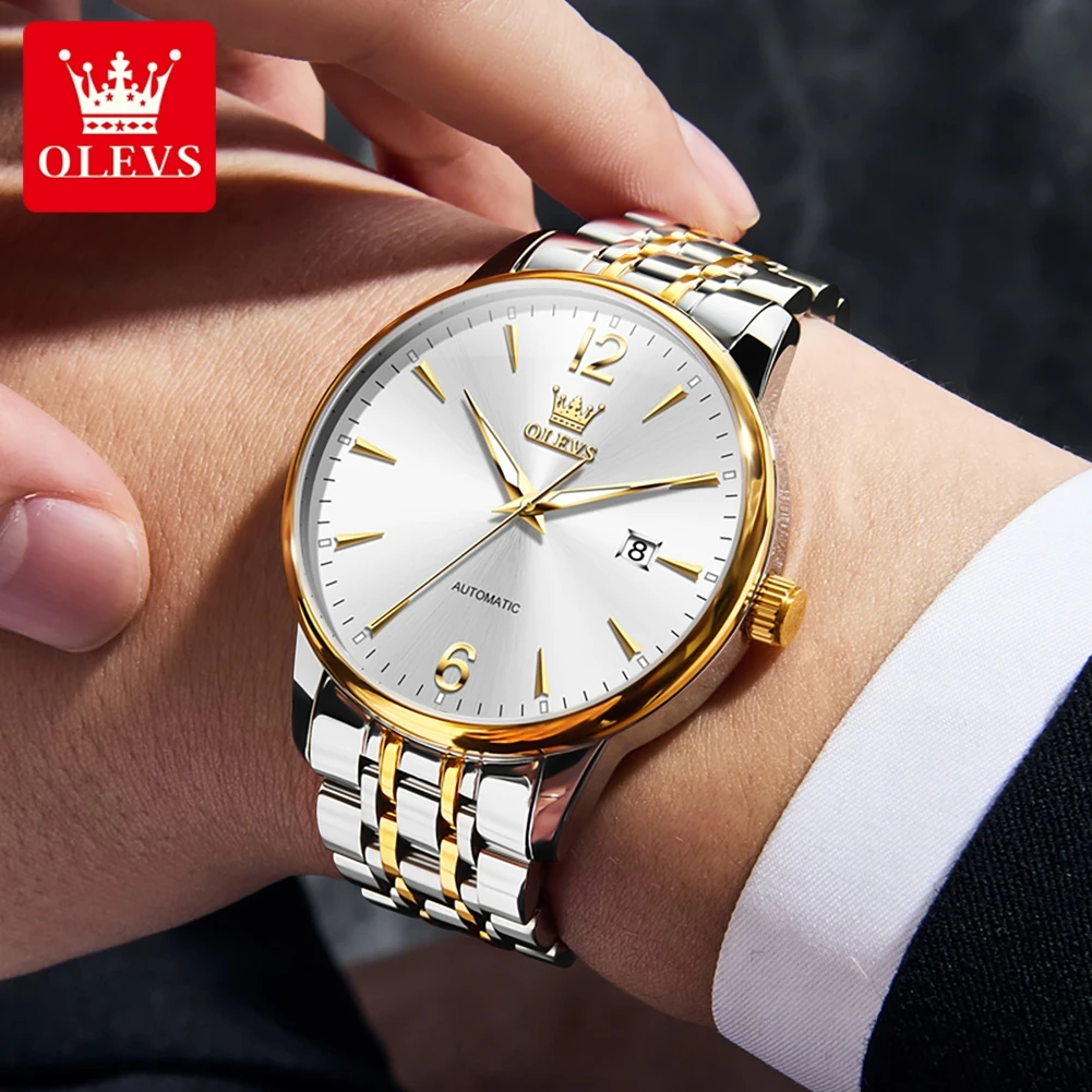 Men's Luxury Automatic Watch, Gold Silver