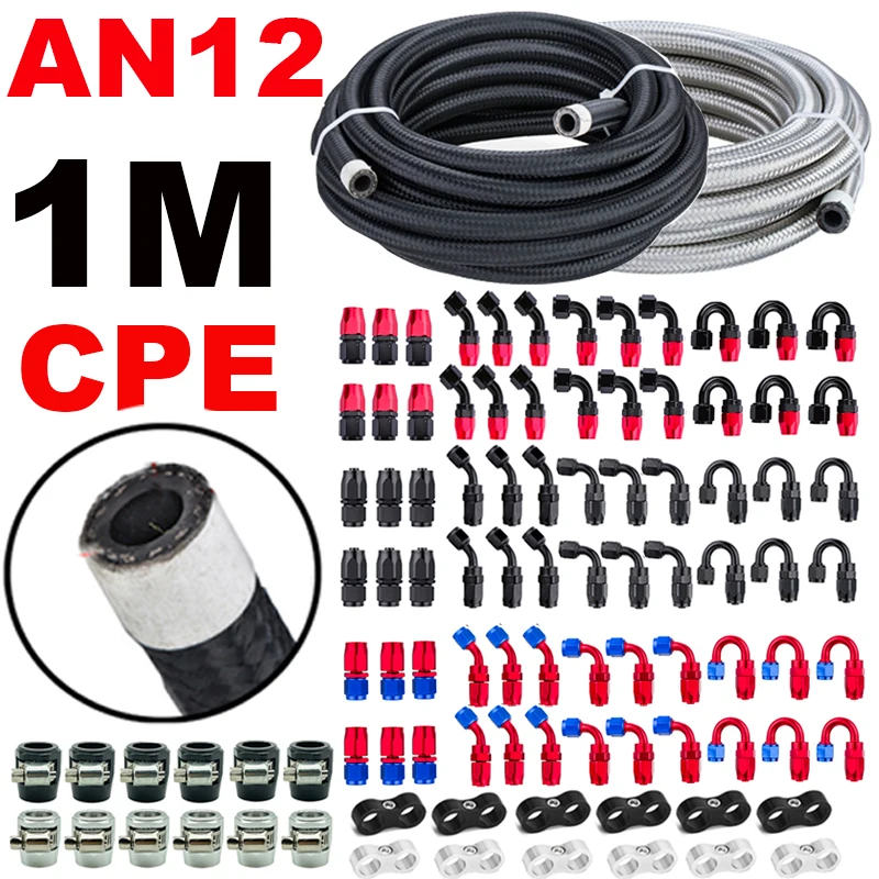 1M/3,28FT 12AN Selang Bahan Bakar Saluran Gas Minyak Nilon Baja Dikepang CPE Pipa Karet Radiator Pipa Rem Ujung Pas Pemisah Klem