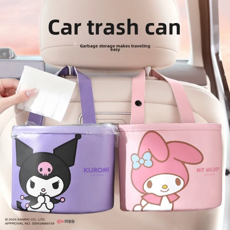 Sanrio Hello Kitty cute back clip car storage bag Kulomie cartoon foldable portable car seat back storage bag trash can