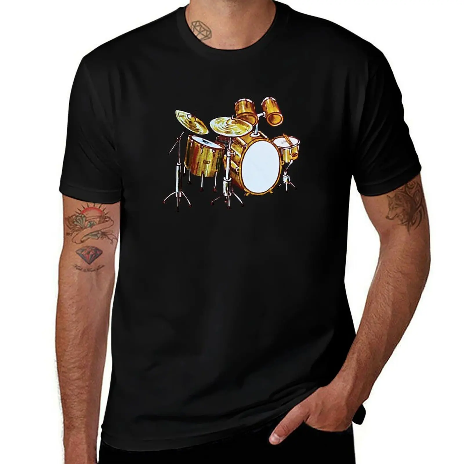 

Golden Drumkit (Drawing) T-Shirt Basic Casual Short Sleeve Cotton Shirt