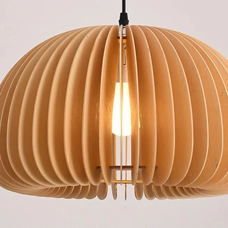 Vintage Pumpkin Pendant Light Personality LED Chandelier Homestay Bedroom Bedside Restaurant Study Wooden Lighting Hanging Lamps