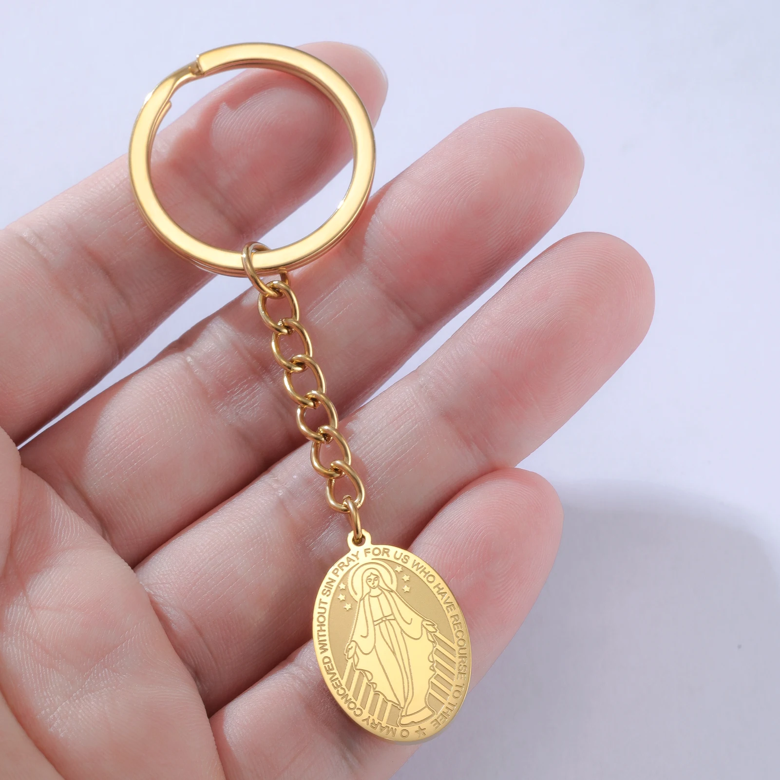 Chaveiro Pingente Nossa Senhora de Aço Inoxidável Sipuris, Amuleto Estrela Cruz, Joia Presente para Mulheres e Homens, Atacado