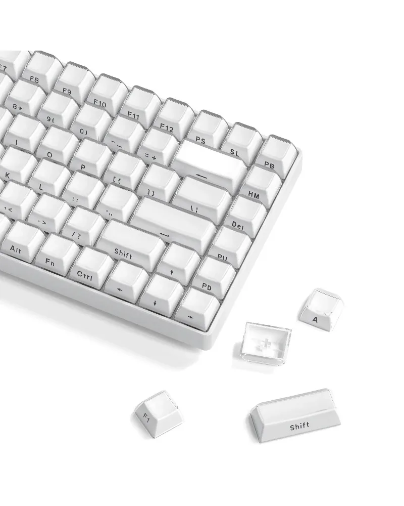 

pure white and transparent clear pbt dye sub keycaps full set oem profile for mechanical keyboards
