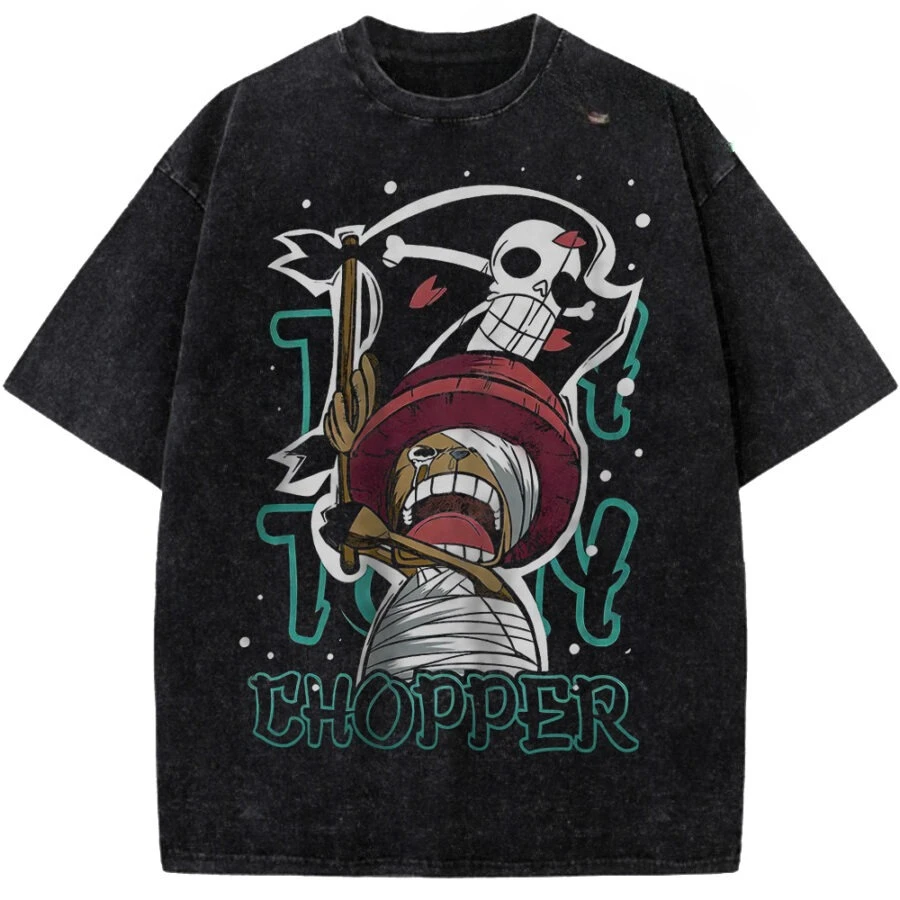 ONE PIECE Tony Tony Chopper Short Sleeve T-Shirt Anime Manga Vintage Washed Graphic Print Cute Chibi Multiple Forms Men Women