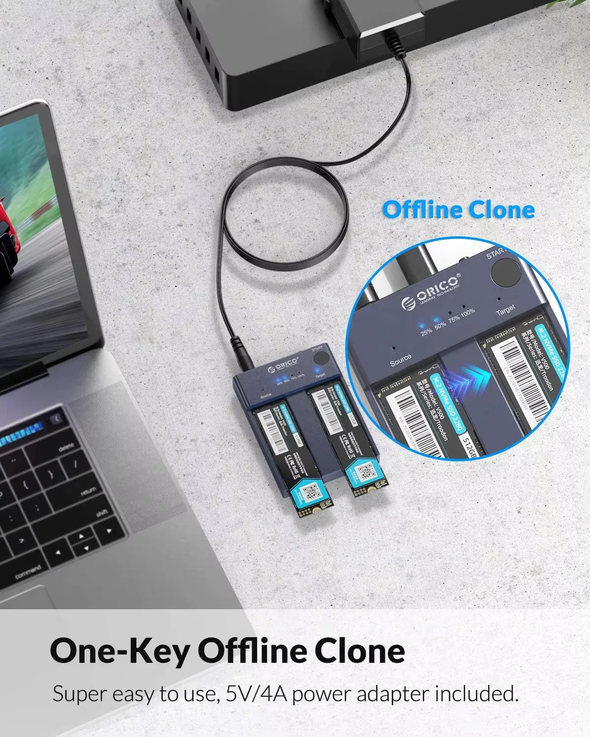 ORICO Offline Clone for PCIe M-Key SSDs 8TB M.2 NVMe Cloner Dual Bay NVMe USB C to NVMe SSD Enclosure Aluminum M.2 Duplicator