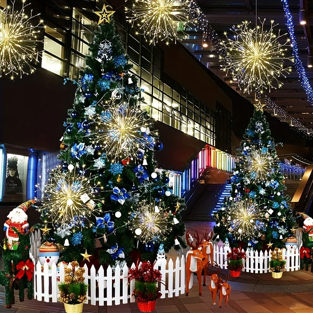 أضواء الألعاب النارية LED مع جهاز تحكم عن بعد، 8 أوضاع إضاءة، مقاومة للماء، ديكور عيد الميلاد والهالوين، حفلة داخلية وخارجية، حديقة الزفاف DIY