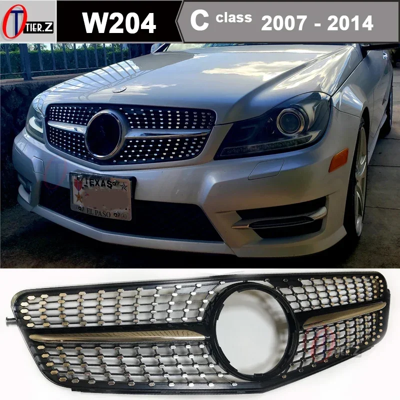 

Front Bumper Diamonds Grill for Mercedes Benz C Class W204 2007-2014 C180 C200 C220 C300 C350 Car Racing Grille with Emblem
