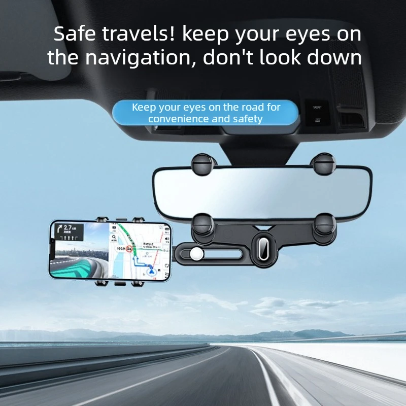 

Large Rearview Mirror Phone Holder for Car 360°Rotatable and Retractable, for All Phones and All Car Rearview Mirror with Button