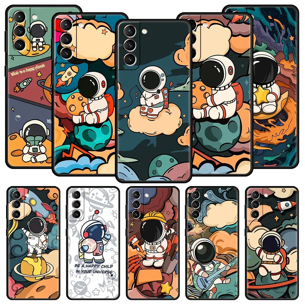 Cartoon Cute Cosmonaut Phone Case Cover for Samsung Galaxy S26 S25 S24 S23 S22 S20 S21 FE Ultra S25 Edge Plus 5G Soft TPU Shell