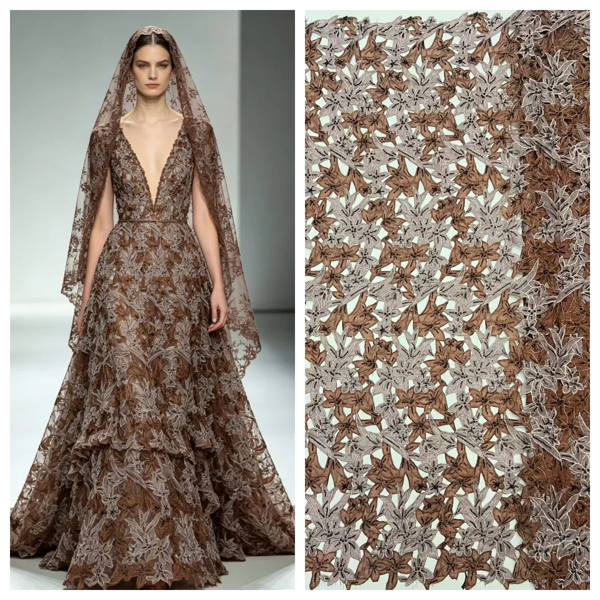 

High Quality Chiffon Nigerian Beaded Lace Fabric 5 Yards End African Sequins Embroidery Tulle Lace For Wedding Party Dress