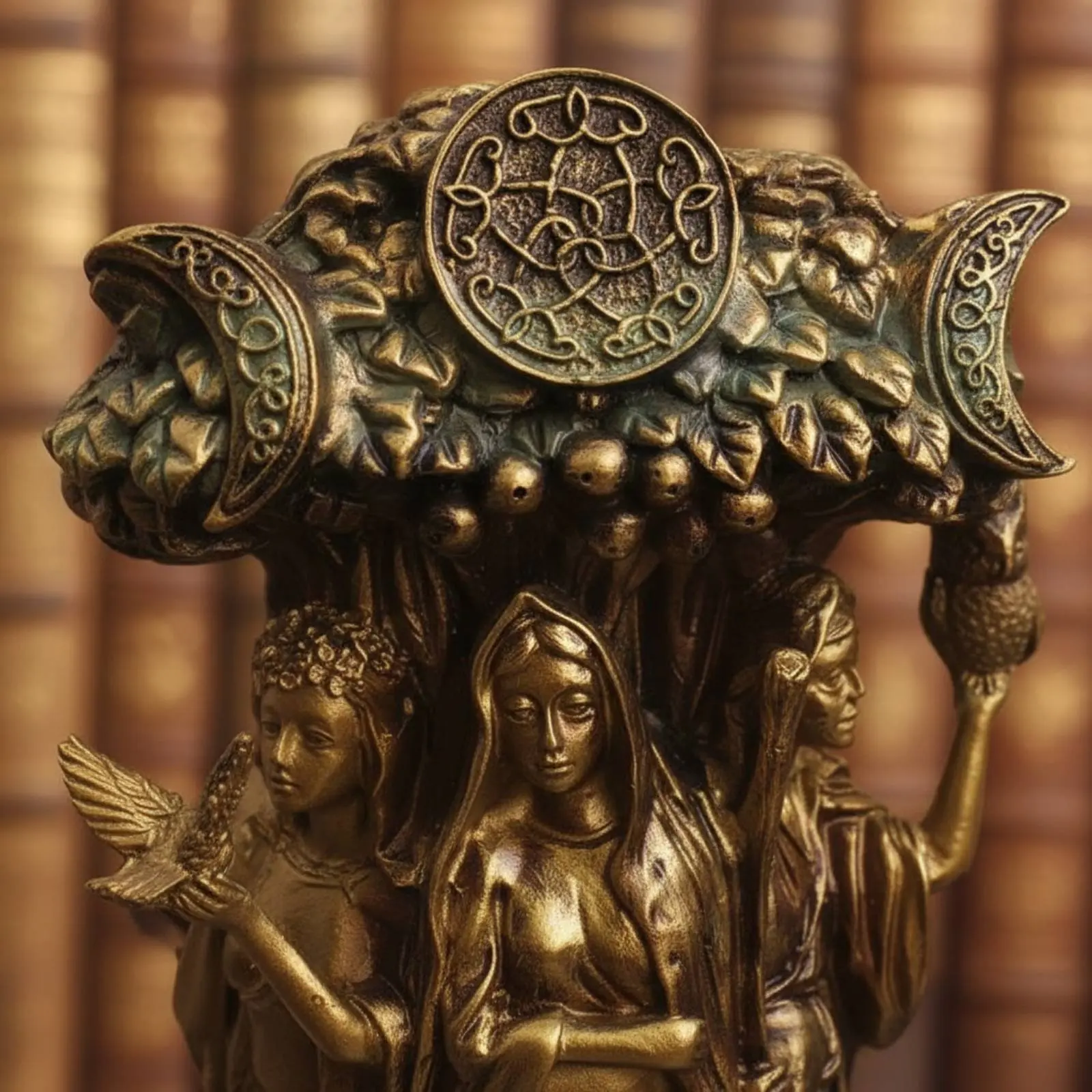 Triple Moonlit Divinity Statue Resin Craft Triple Deity Statue Maiden Mother Crone Figurine Intricately Detailed for Wiccans