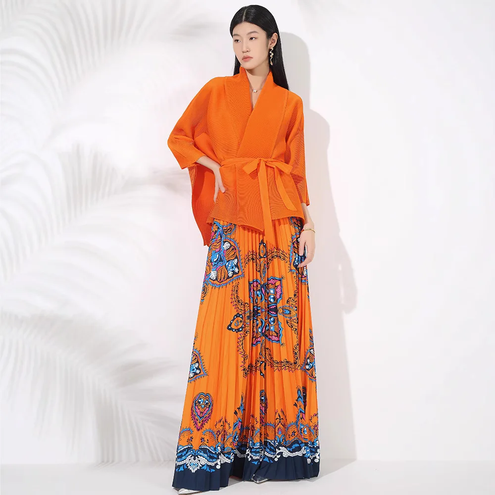 

Irregular Lace-up Top High-waisted Long Half-body Skirt Two-piece Print Fashion Temperament Women's Suit 2025 Summer New ALSEY