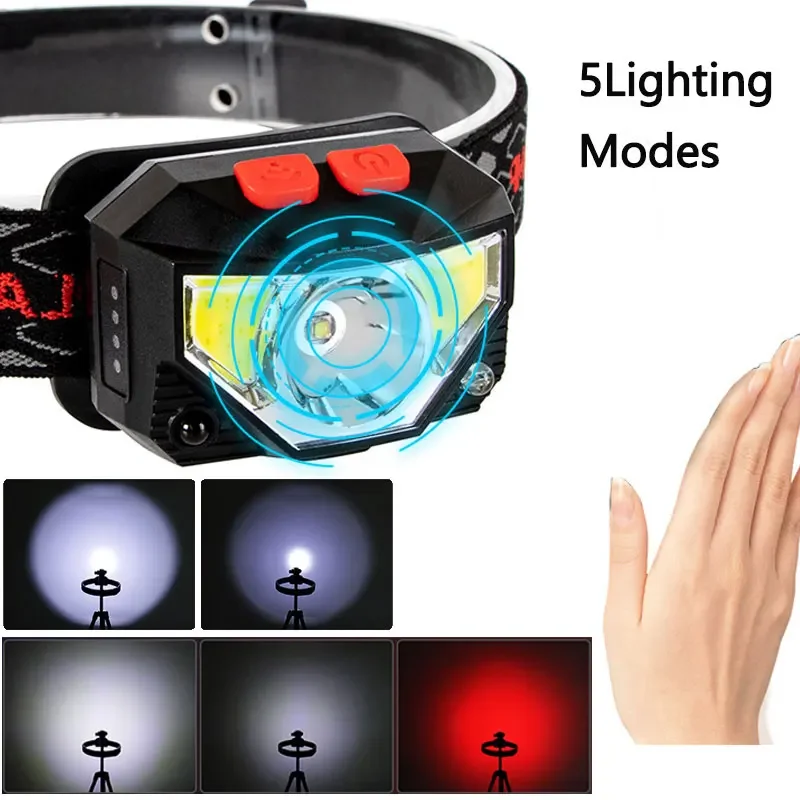 Powerfull LED Headlamp Built-in battery Rechargeable LED Headlight Body Motion Sensor Head Flashlight Camping Torch Light Lamp