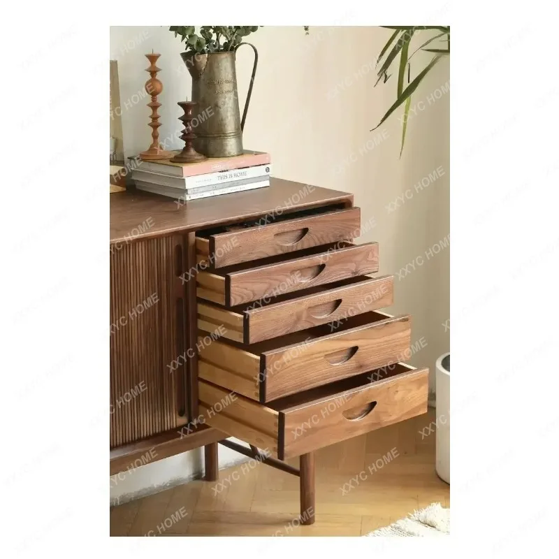 XXSolid Wood Sideboard Black Walnut Locker Wall Sofa Side Cabinet