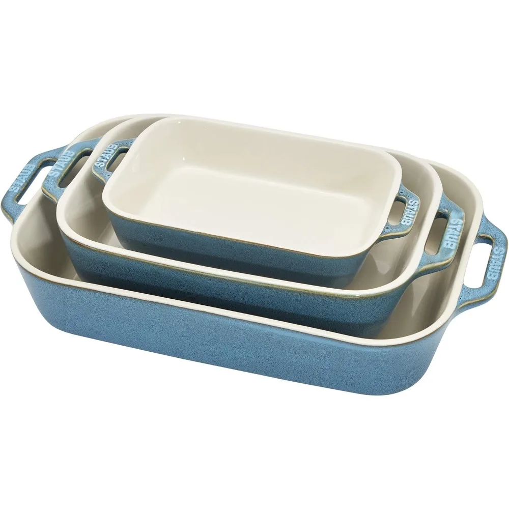 

Rustic Turquoise Ceramic Rectangular Baking Dish Set, 3-Piece