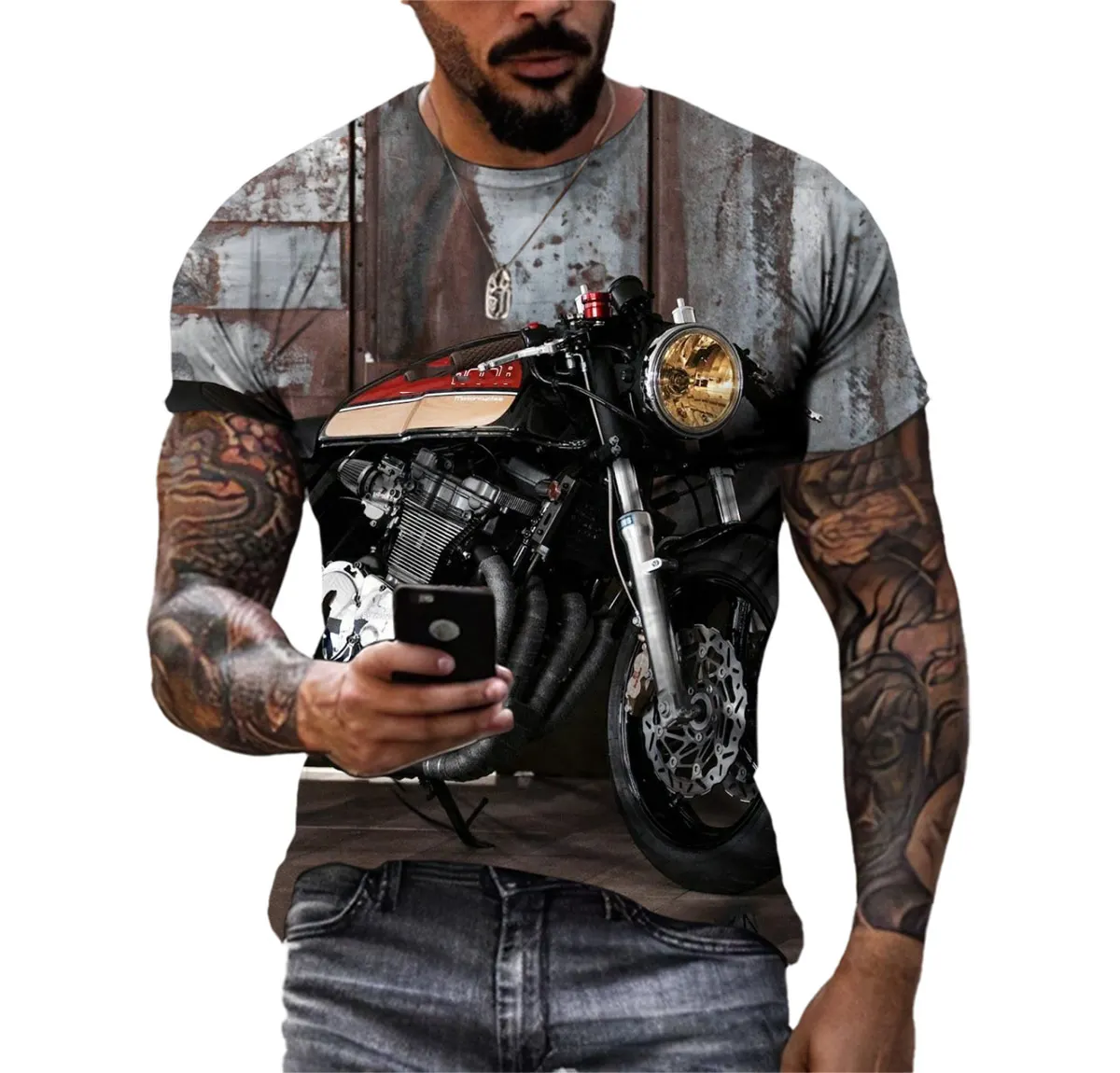 

Summer Vintage Locomotive 3d Pattern Men'S T-Shirt Fashion Street Personality Short Sleeve Classic O-Neck Loose Tough Guy Blazer