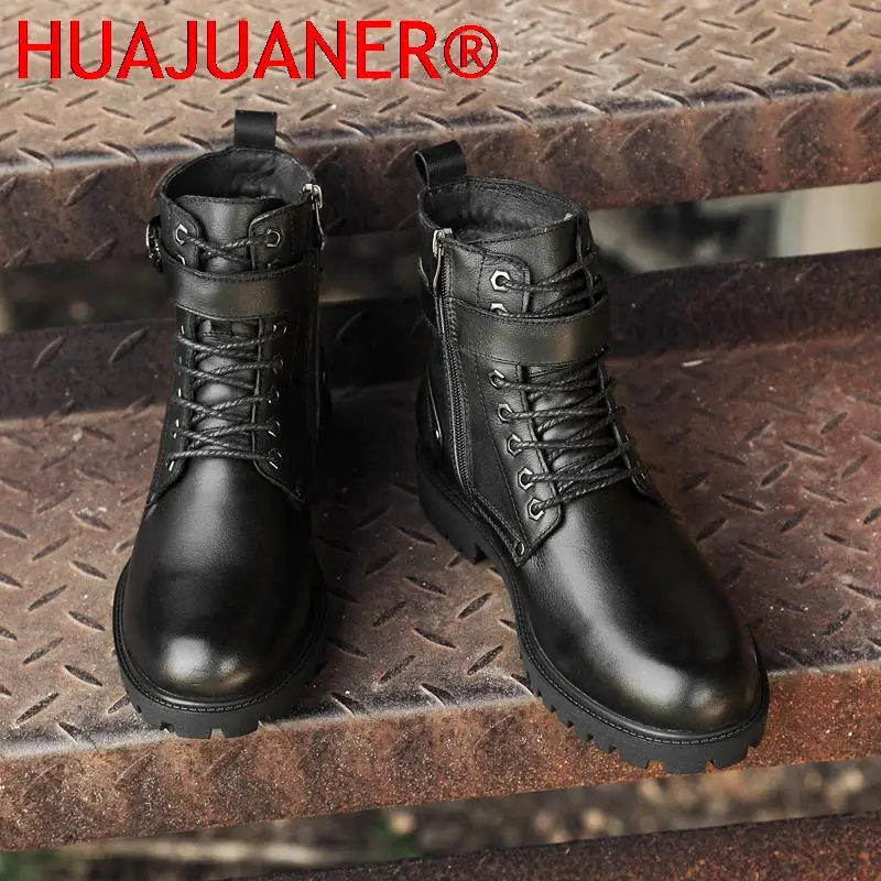 Top Quality Mens Winter Boots Fashion Genuine Leather Warm Snow Boots Comfortable Non-Slip Men Outdoor Ankle Boots Cowboy Botas