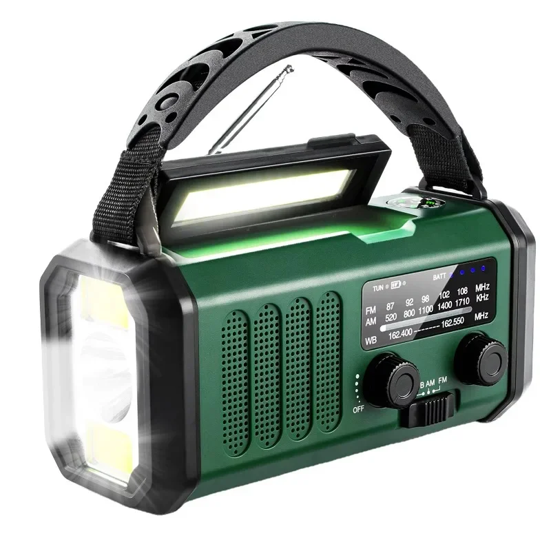 Portable 10000mAh Battery Solar Hand Crank Emergency Radio Built-in Charging Cable Rechargeable Weather Radio