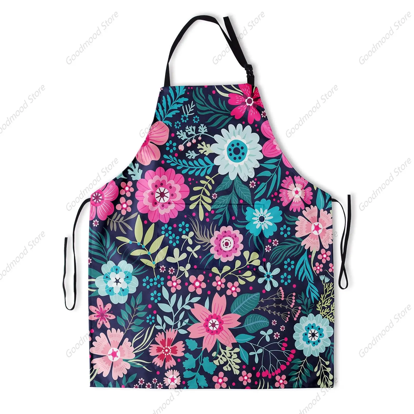 Colorful Backgrounds Flowers Apron Floral Pattern With Bright Flowers Plants Art Boho Polyester Smock 2 Pockets Vintage