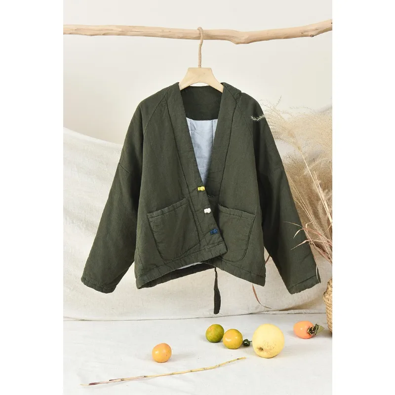 Female Autumn Winter Tops Coat Cotton-padded Clothes Lingge Frog Warm Retro Simple Comfortable Leisure Fashion Versatile Thin