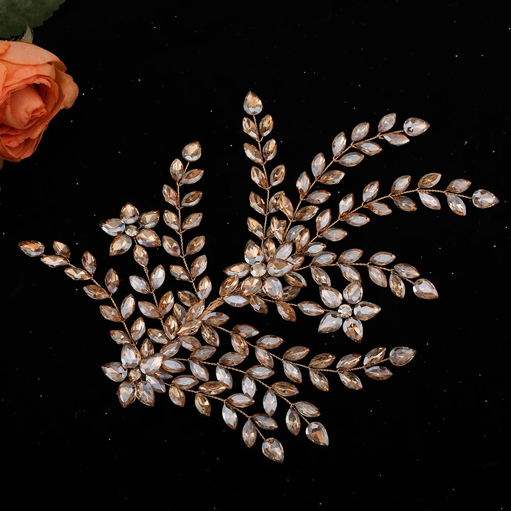 

Свадебные аксессуары: Элегантная повязка на голову из хрустальных кристаллов цвета шампань, ручной вязки, для женщин, для вечеринок и банкетов, украшение для волос