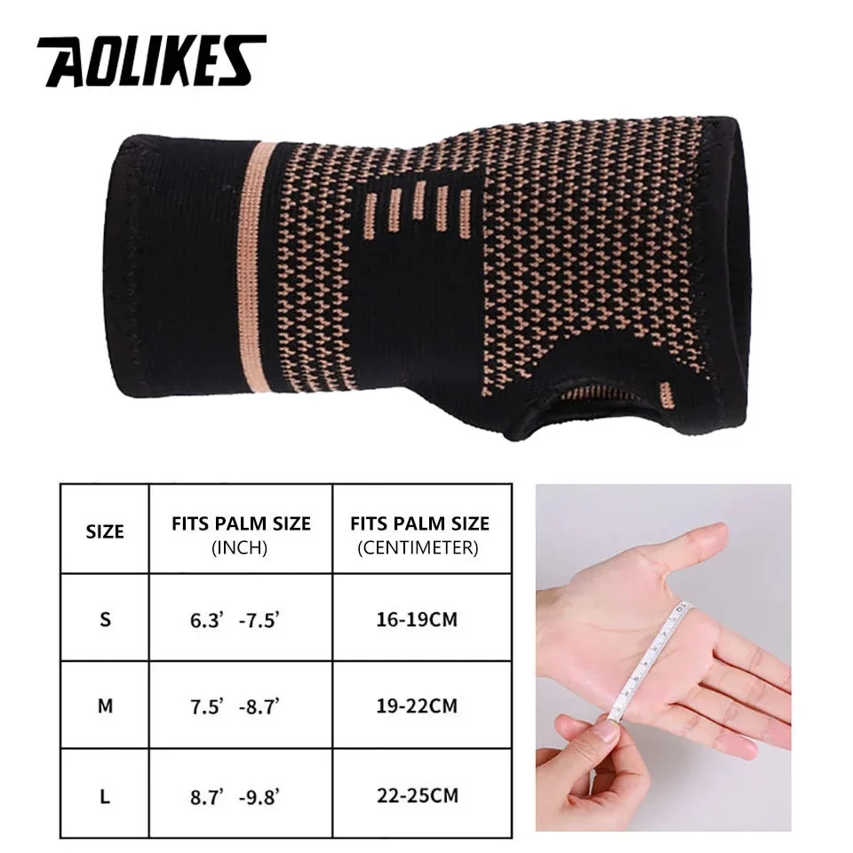 AOLIKES 1 Pcs Wrist Support Sleeves,Wrist Support Sleeves Copper Infused Injury Recovery Left Right Arthritis