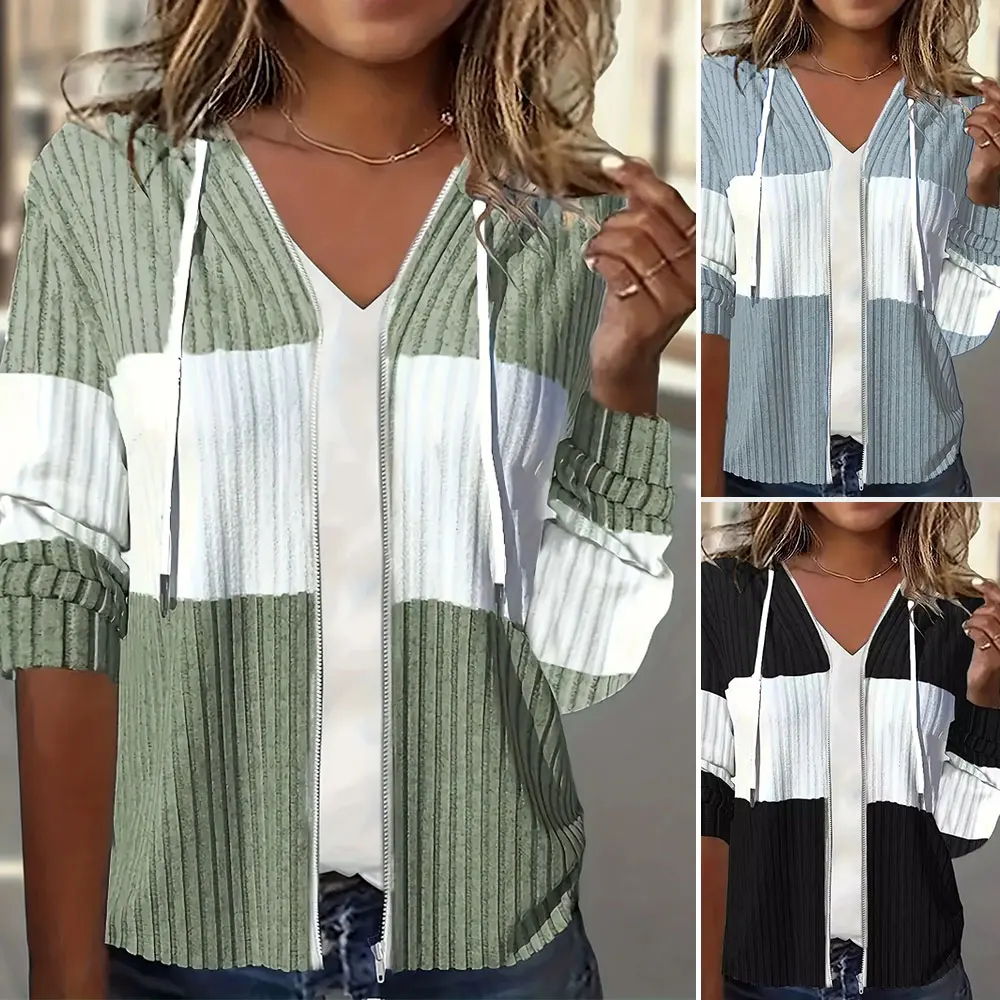 

MiaMuse Boutique женский кардиган осенний повседневный лоскутный кардиган на шнурке с открытой передней молнией в рубчик вязаный кардиган с длинными рукавами и капюшоном