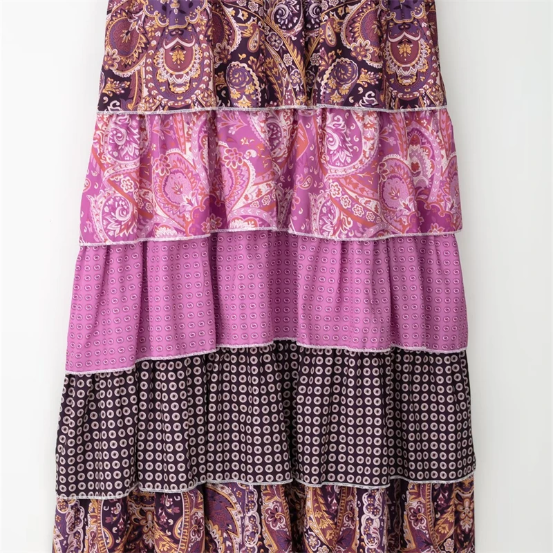 Keyanketian novo feminino em camadas babados paisley flor impressão midi vestidos estilo retro arco rendas até gola vestido de manga longa