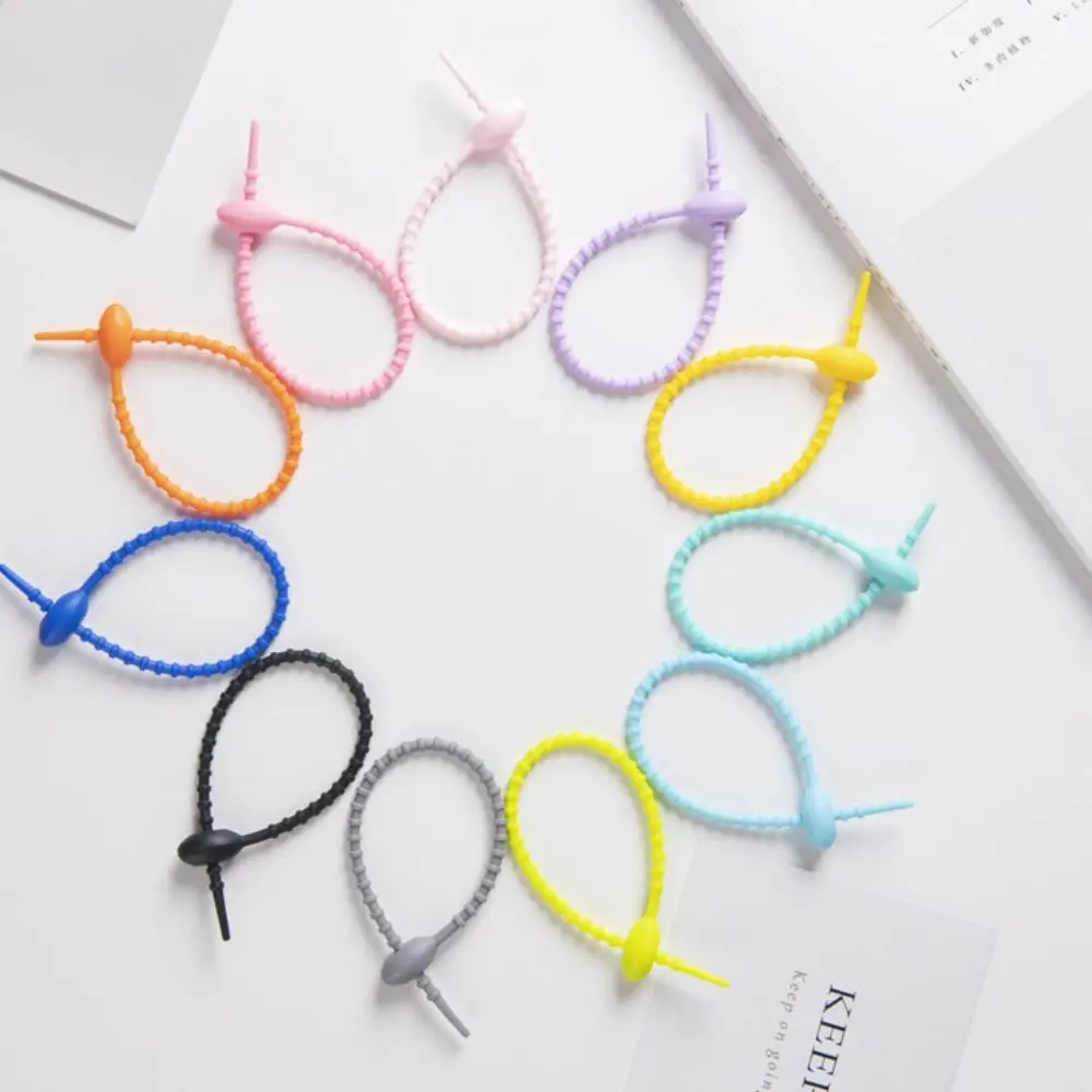 3 PCS Candy Colors Silicone Tie Tadpole Shape Silicone Material Live Buckle Cable Ties Reusable Key Lanyard Wire Bundle