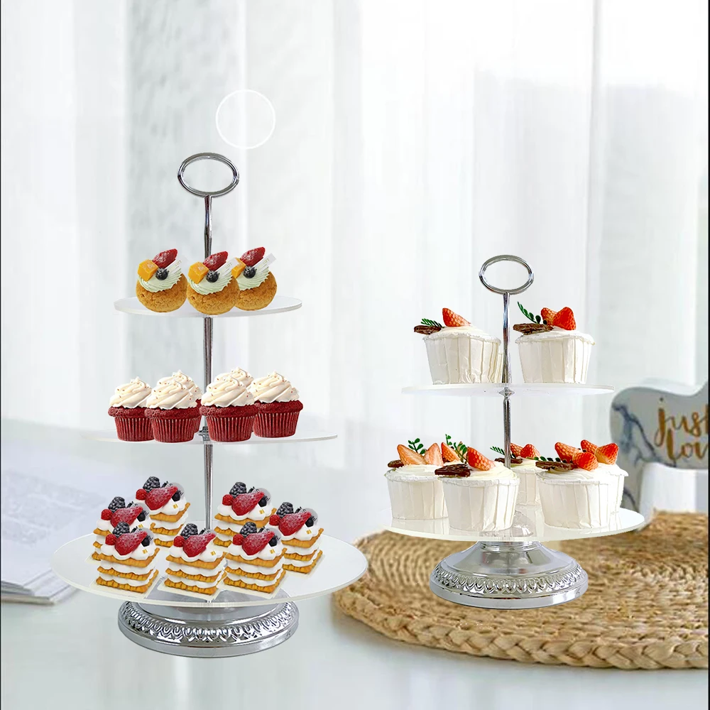 Dessert Cupcake Stand . 3 Tier Cup Cake Holder Tower for Tea Party/Birthday/Weeding, Acrylic Tiered Serving Tray with Metal Rod