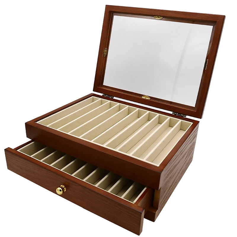 High-end Pen Storage Box Wooden Double-layer Famous Pen Collection Organizers Storage Gift Display Pen Box