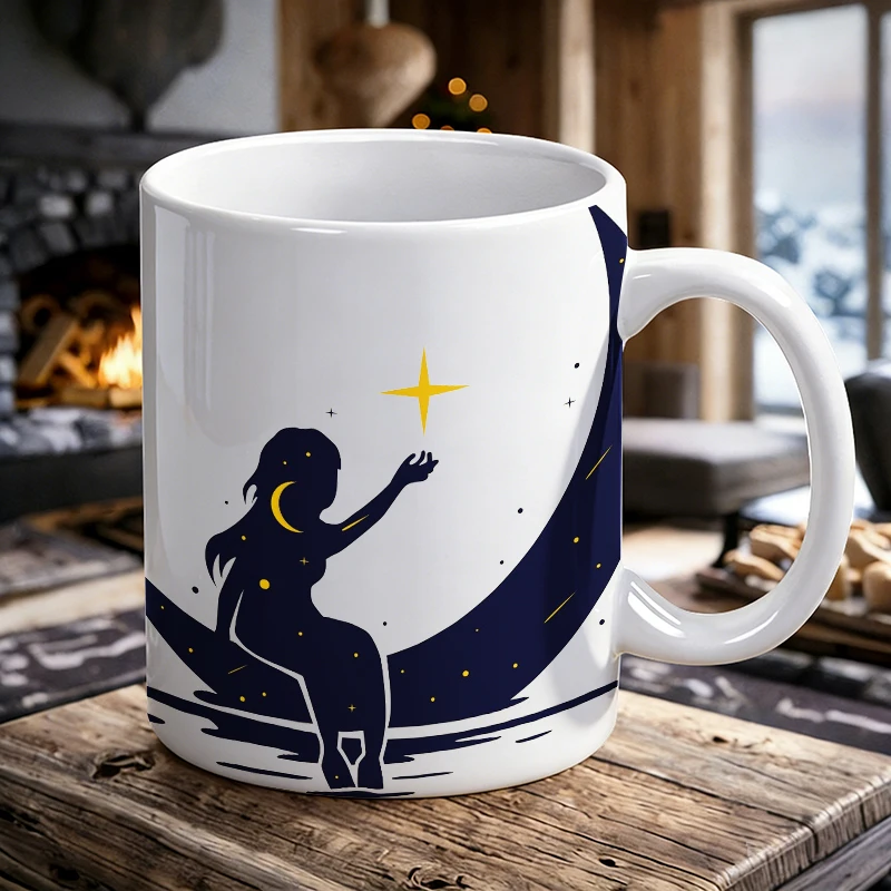 

1PCS Fantasy Night Sky Girl Ceramic Cup, Coffee Cup, Milk Cup, Office Tea Cup, Drinking Cup, Fade-Resistant, Gift for Friends