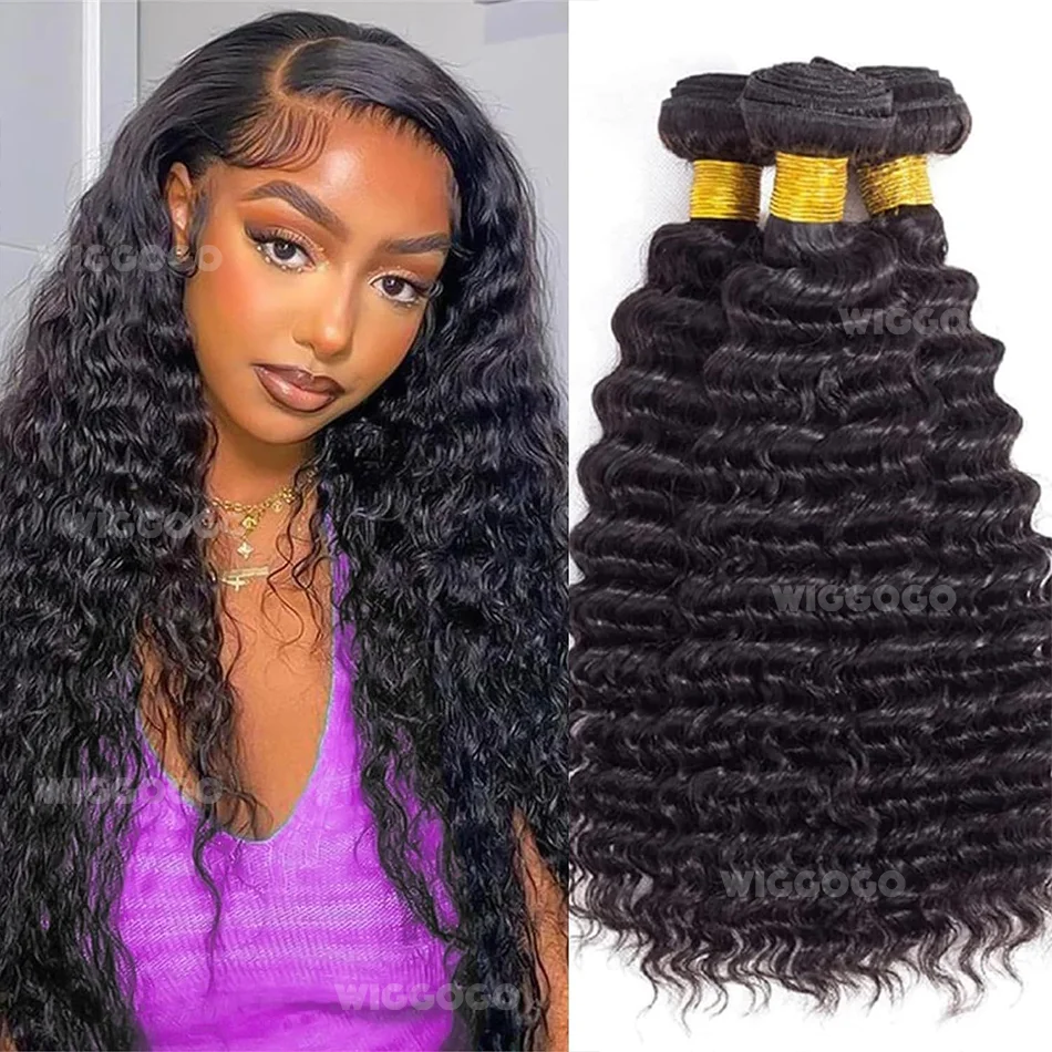 

Наборы кудрявых волос из натурального человеческого волоса: бразильские необработанные волосы, оригинальные парики, 1, 3, 4 пряди, глубокая волна, черные волосы для наращивания для женщин