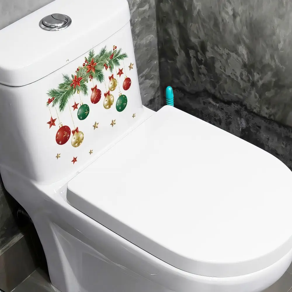Multicolor Christmas Toilet Sticker Cartoon Xmas Ball Xmas Sticker PVC Santa Broken Wall Merry Christmas Decoration
