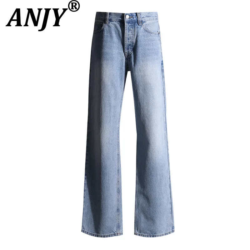 

ANJY Autumn Women American Style Fashion Distressed Straight Jeans Versatile Simple Zipper Chic Ins Slimming Casual Pants A10906
