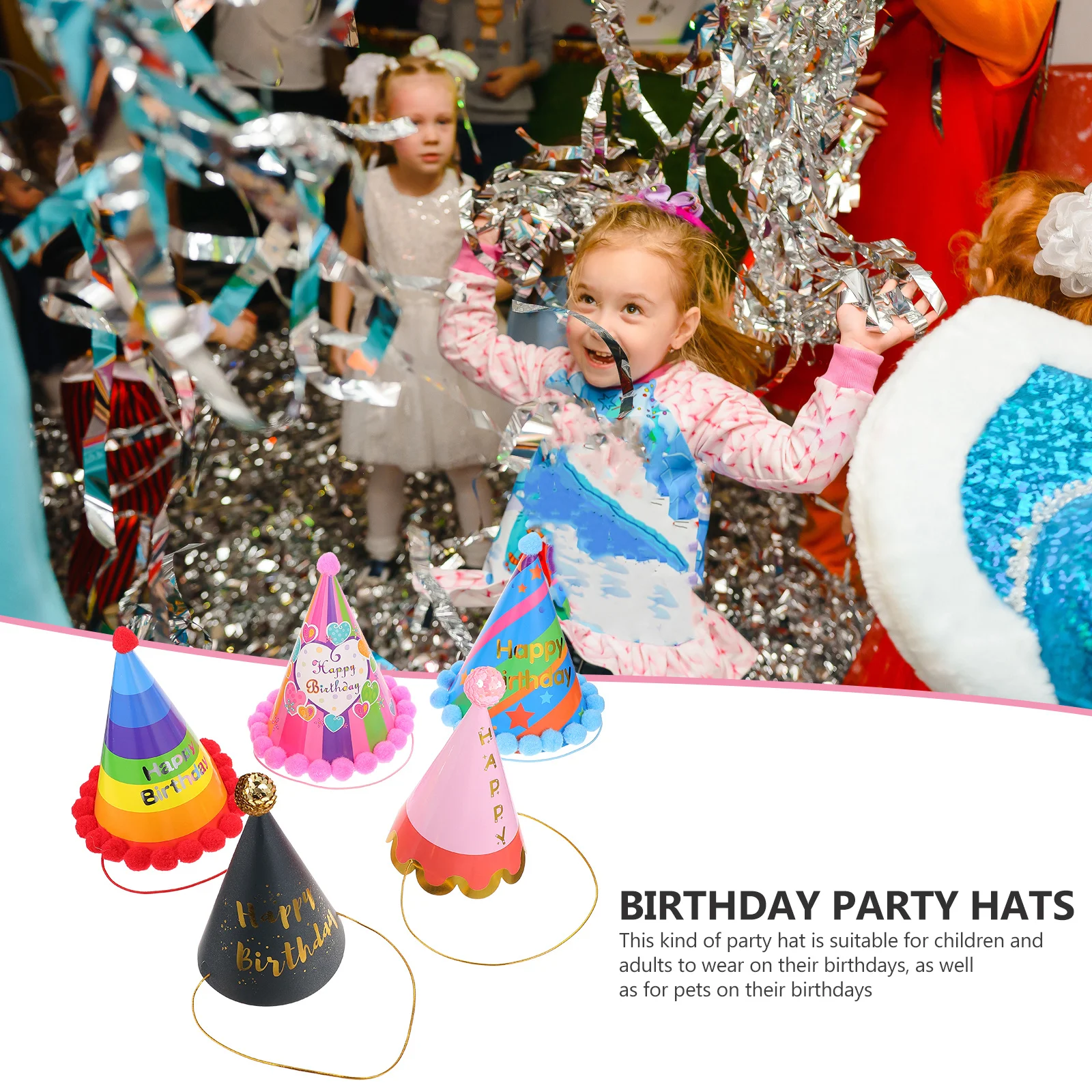 

5Pcs Birthday Cone Hats Versatile Party Headdress with Elastic Band for Children Adults Pets Memory Making Accessory