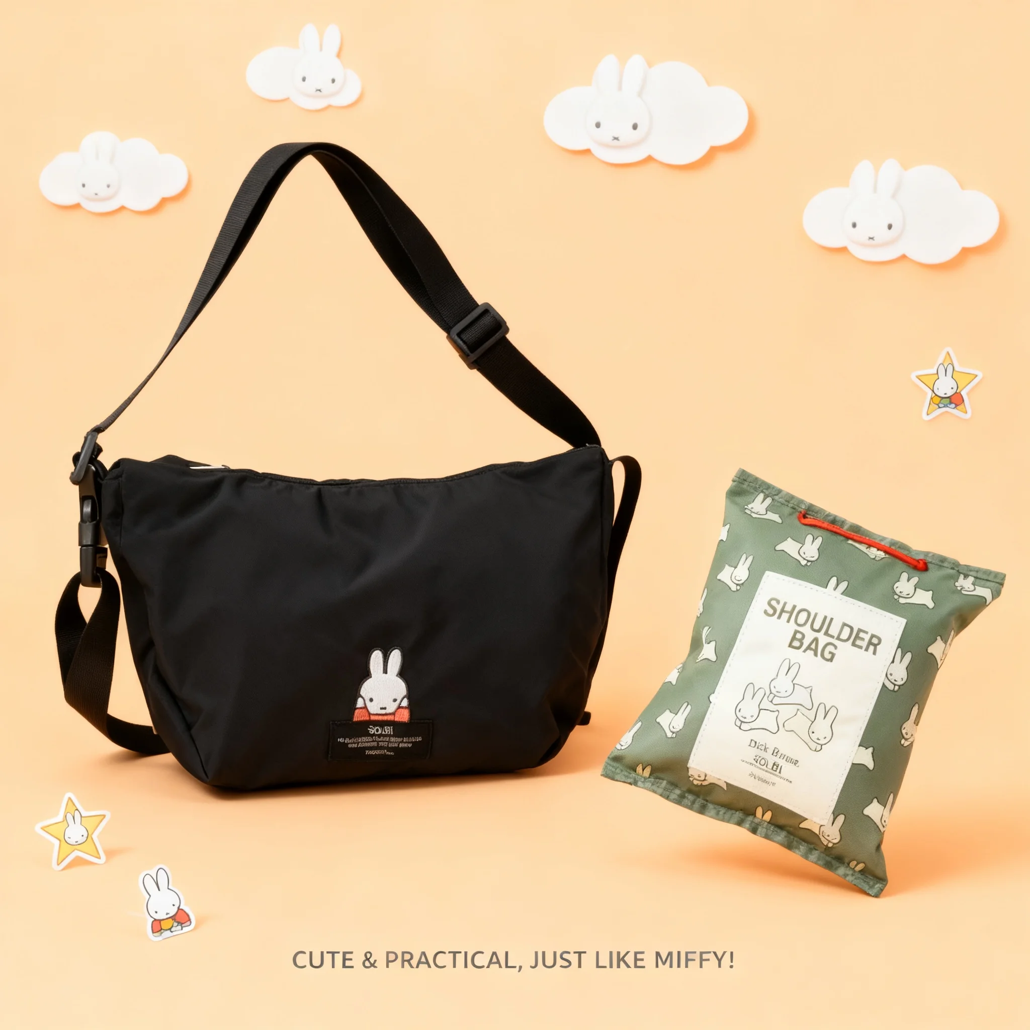 

Miffy Rabbit Embroidery Kawaii Cute Storage Bag Crossbody Shoulder Bag Christmas New Gift Catone Outside