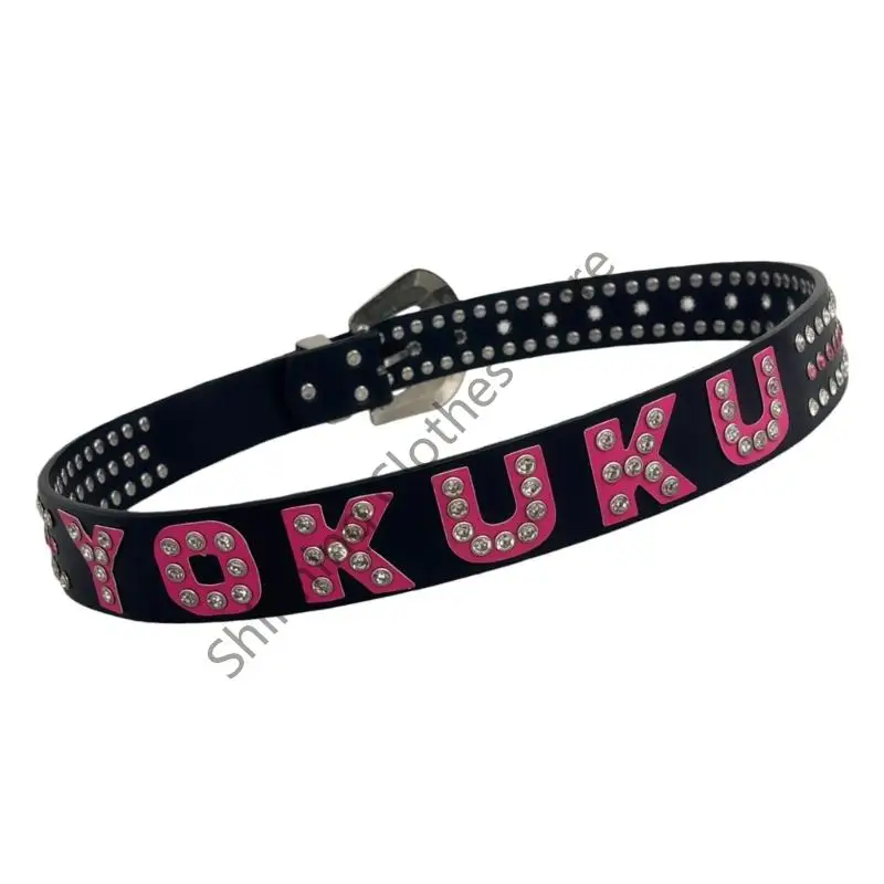 M68A Stylish Rhinestoned Letter Embellished PU Belt Waist Girdle For Women Adjustable Waistband Party Accessory
