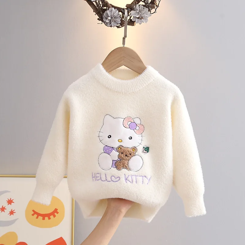 

Sanrios Children Hello Kittys Sweater Mink Velvet Leisure Anime Figure Winter Knitting Shirt Kids Girl Cartoon Kawaii Sweet Hot