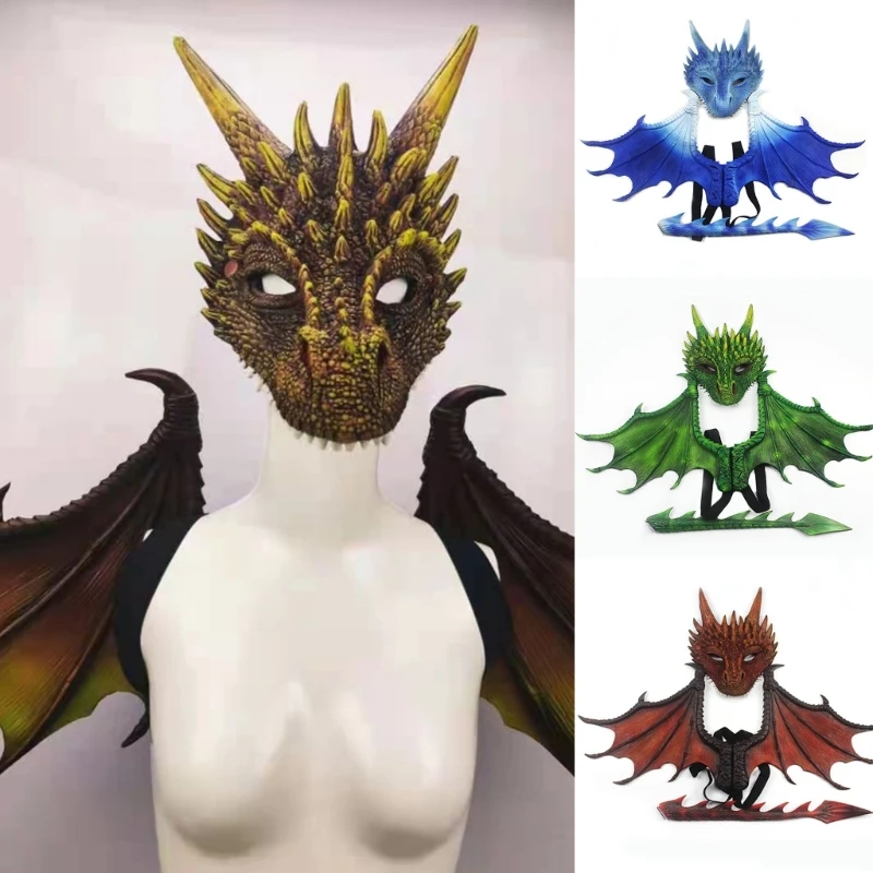 Disfraz de dragón para niños y niñas, conjunto de máscara de cola de ala de dragón, disfraz de Cosplay, accesorios de disfraz de