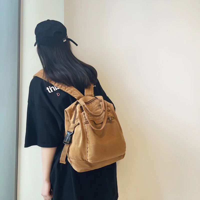 Women Backpack Canvas Girl Fabric School Bag New College Student Vintage Female Laptop Bag Travel Kawaii Ladies Backpack