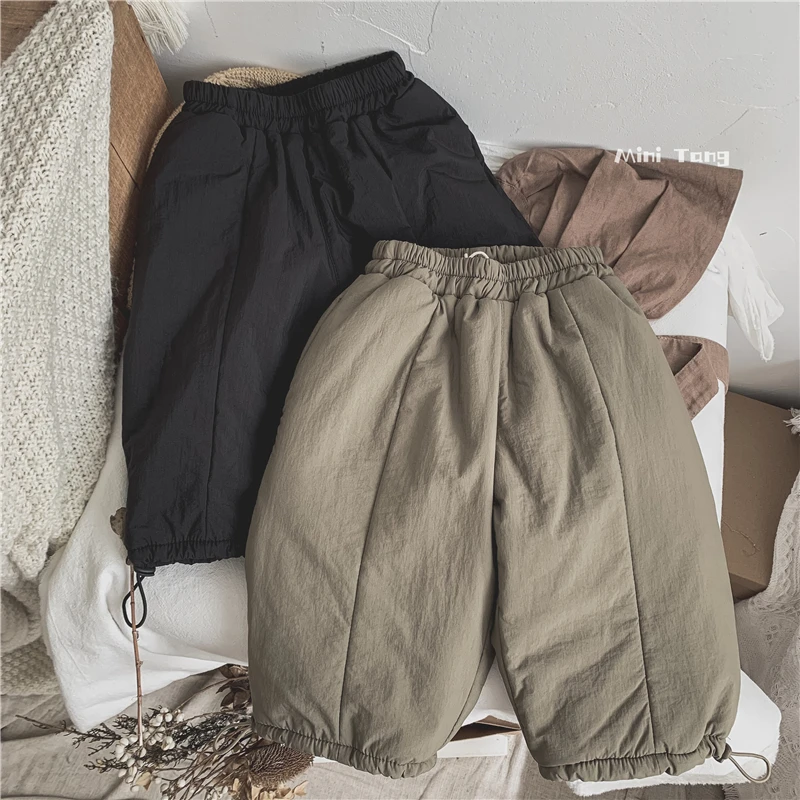 Pantaloni per bambini abbigliamento caldo per bambini Clip in cotone pane in velluto ragazzi ragazze bambino sci lungo inverno 2023 elastico in vita