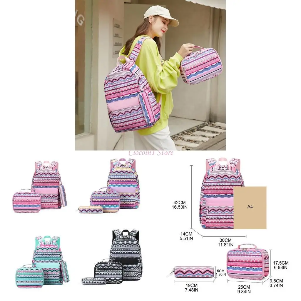 

Y1UB Striped Backpack with Lunch Tote Pencil Bag for Student School Bookbag