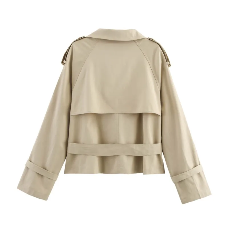 2025 Autumn New Women's Street-Style Collared Trench Coat Short-Length Outerwear Belt Buckle Detail Stylish Windproof Jacket