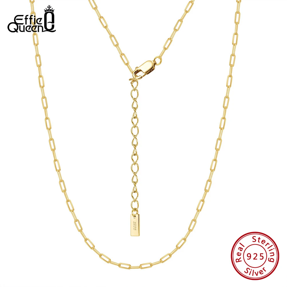 

Effie Queen 925 Sterling Silver Fashion Paperclip Link Chain Necklace for Women Men Simple Basic Neck Chain Party Jewelry SC64