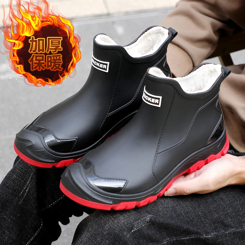 

Модные мужские резиновые сапоги больших размеров 39-48, противоскользящая износостойкая уличная обувь для воды, мужские резиновые сапоги из утолщенного пластика
