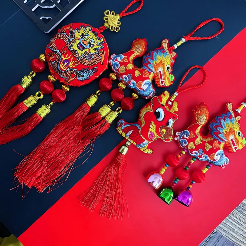 2024 Dragon Year New Sachet Perfume Bag Wind Chimes Pendant Embroidered Dragon Car Car Traditional Handmade Fabric GifBag Chamrs