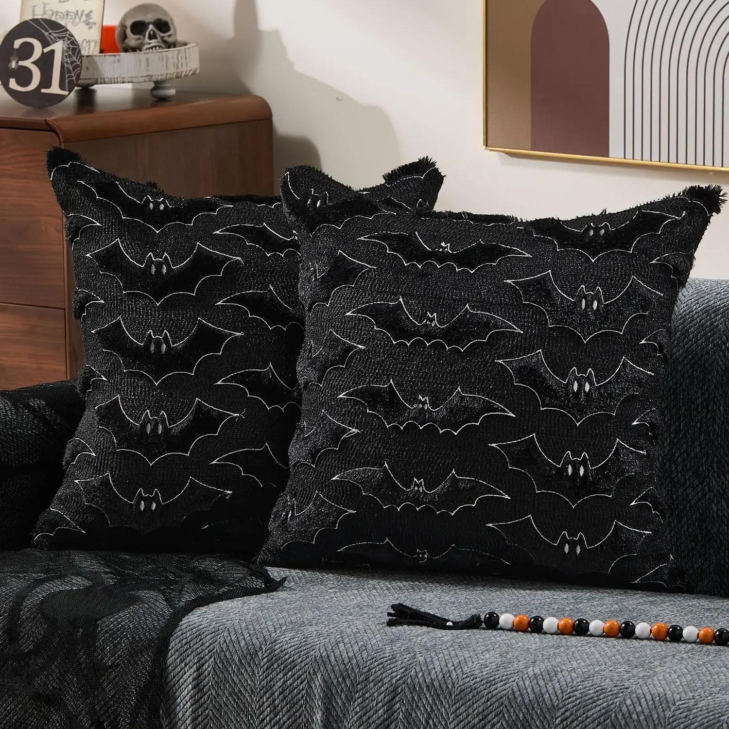 Halloween Pillow Covers 18x18 Inch Black Throw Pillow Cases Soft Plush Faux Fur Wool Couch Cushion Case Home Decor