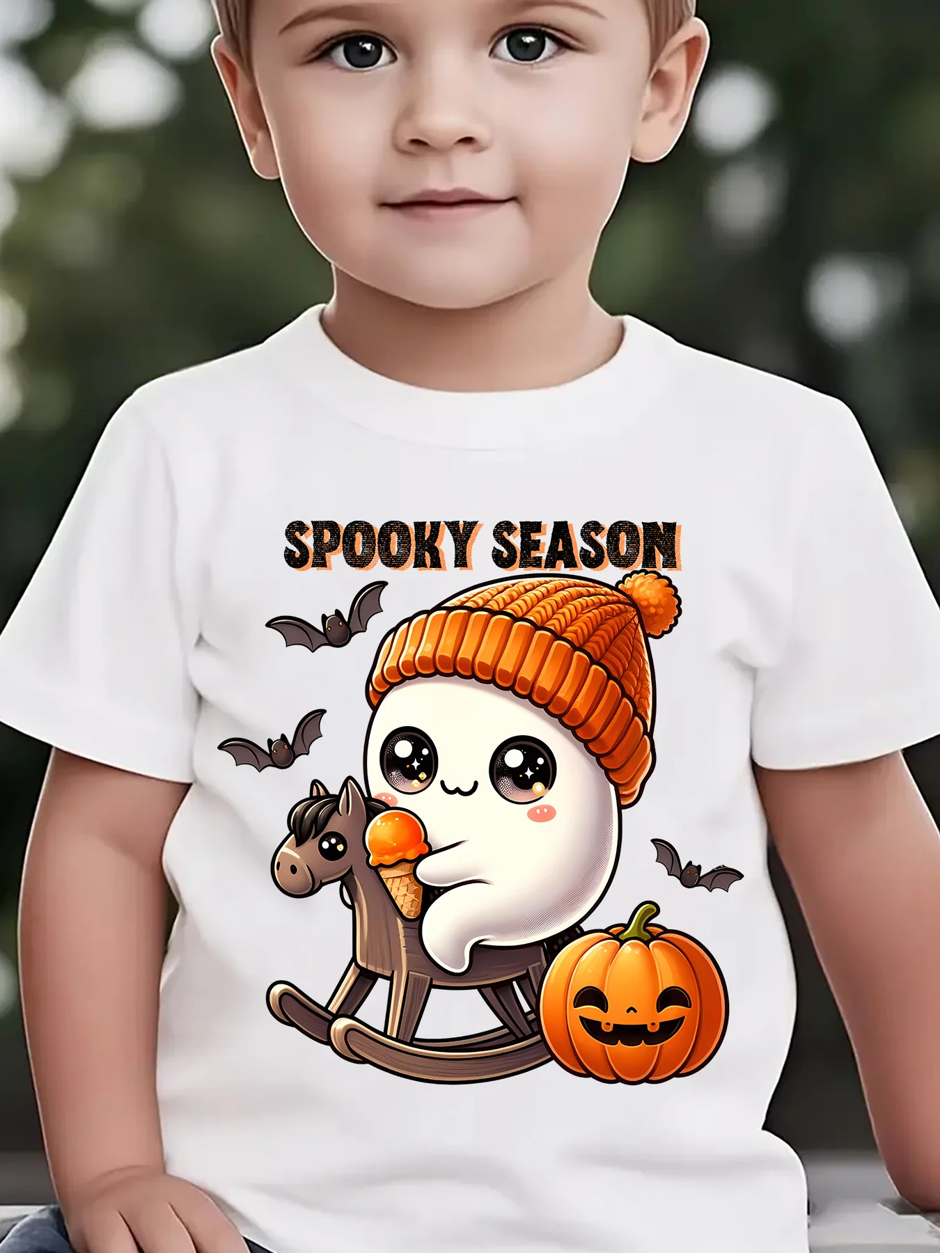 Kids Boys Girls Family Matching T Shirt Spooky Season Ghost Pumpkin Graphic Short Sleeve Tee Halloween Parent Child Daily Tops
