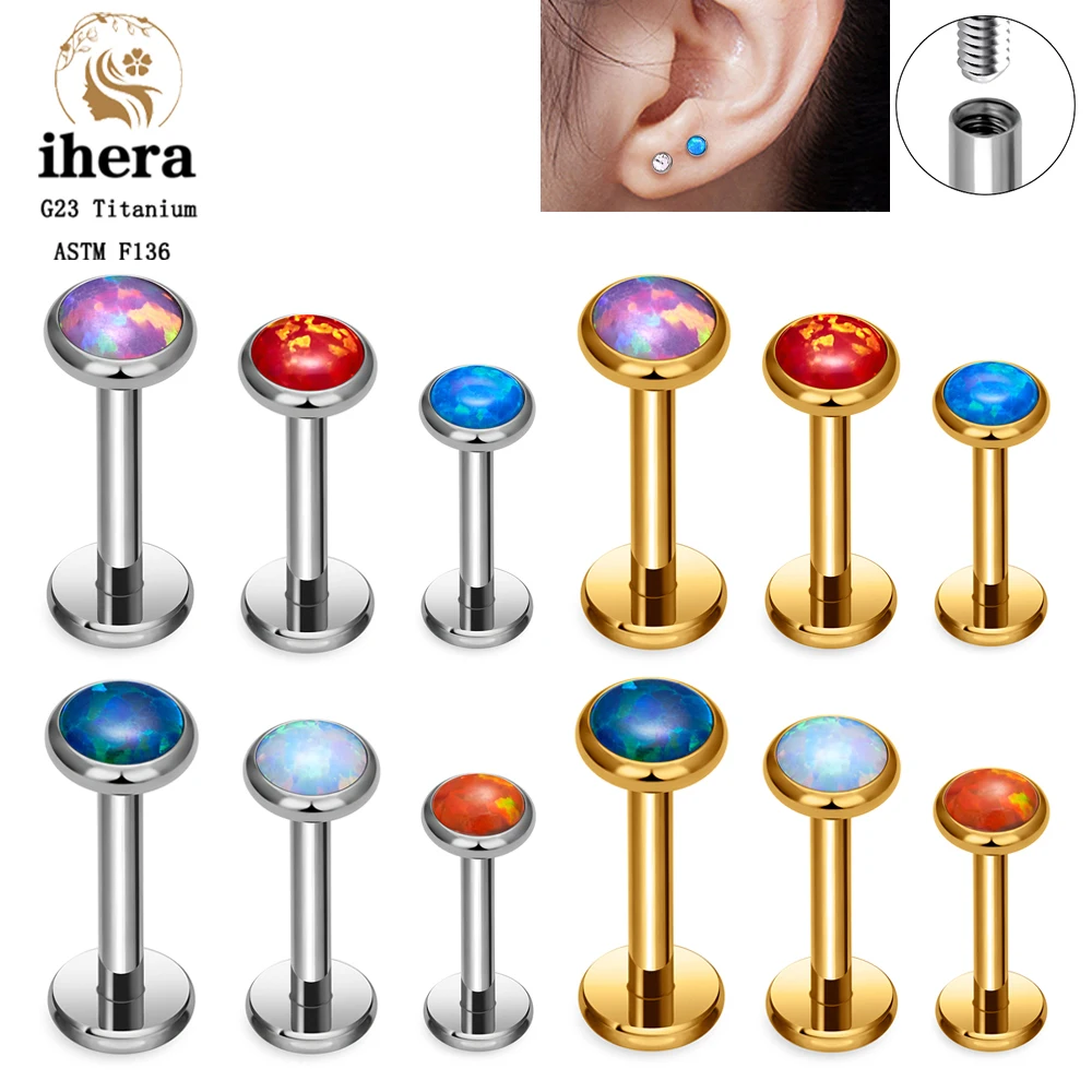 ASTM F136 Titanium Opal Labret Lip Stud 16G Internal Thread FlatBack Cartilage Earring Ear Tragus Helix Monroe Piercing Jewelry